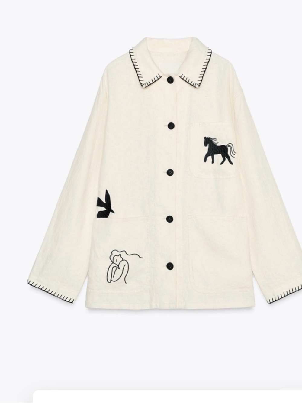 ZW Collection-Embroidered linen overshirt. Size XS - Picture 9 of 9